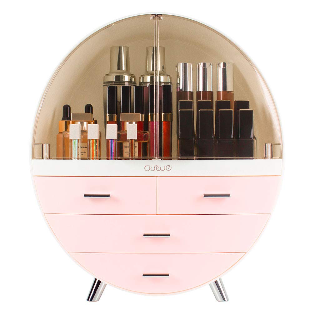 Obmmirao Pink Waterproof Makeup Organizer Box With Drawers - Large Cosmetic Storage For Bathroom