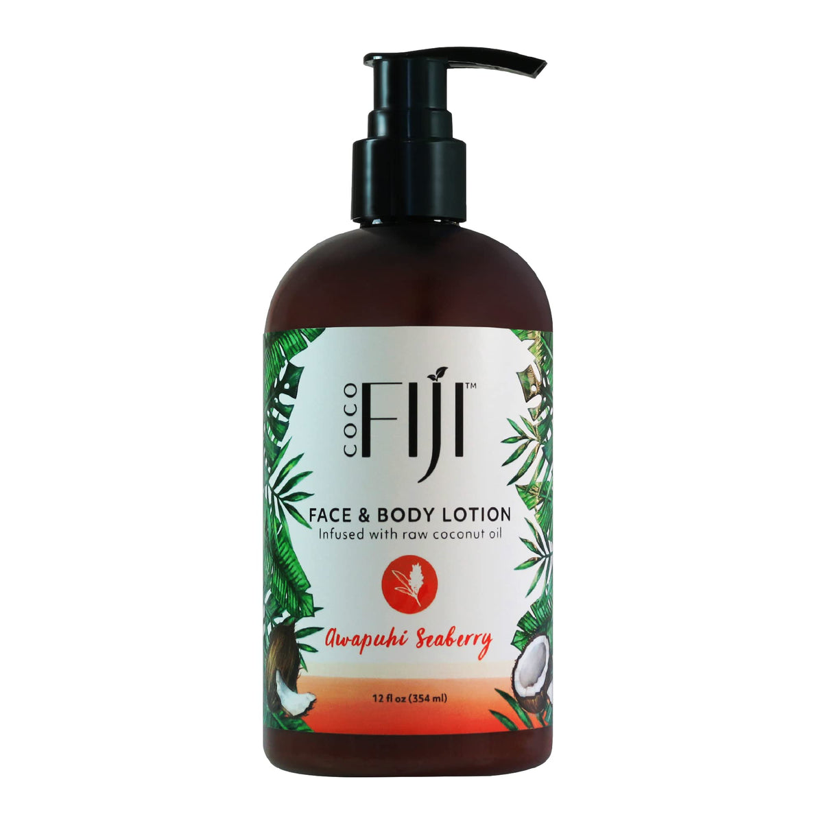 Organic Fiji Coco Fiji Face & Body Lotion With Coconut Oil - Moisturizer For Dry Skin, 12 Oz