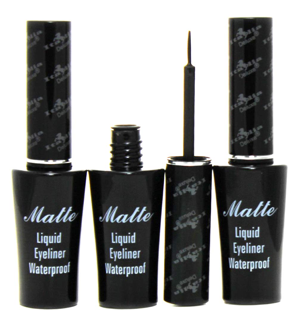 Italia Deluxe Matte Liquid Eyeliner Waterproof - Black, 0.82 Fl Oz, Pack of 3