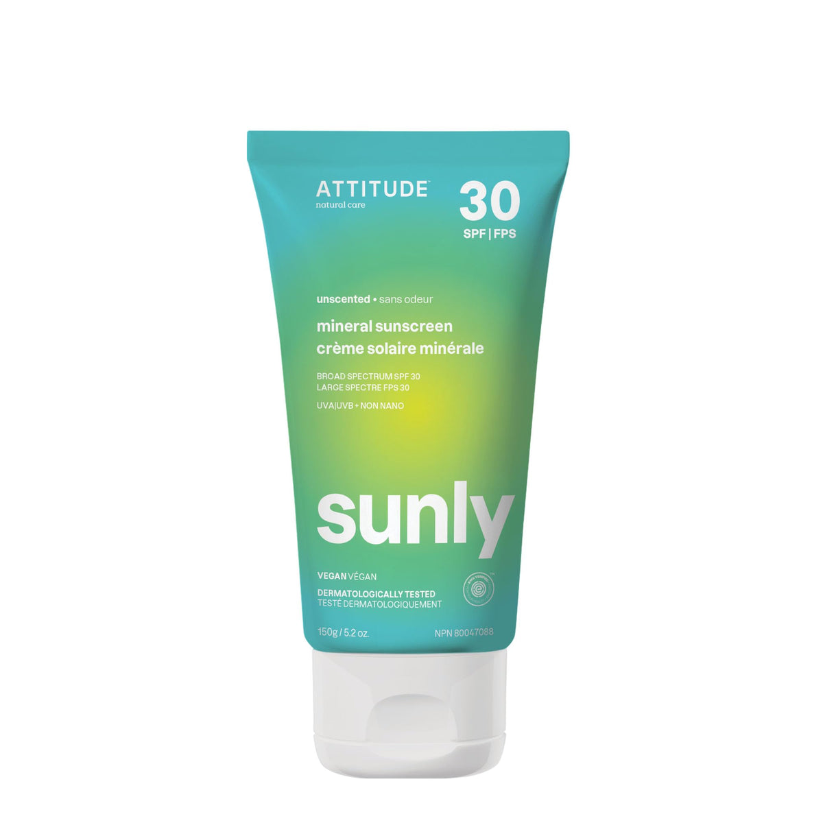 Attitude Mineral Sunscreen Spf 30, Ewg Verified, Broad Spectrum, Vegan, Unscented, 5.2 Oz