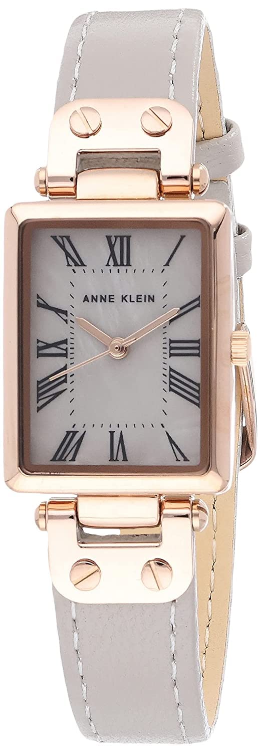 Anne Klein Women'S Gray Leather Strap Dress Watch, Japanese Quartz, Model Ak/3752Rgtp