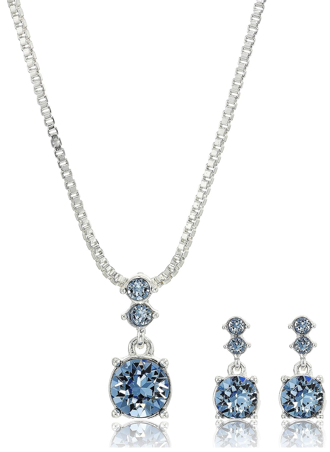 Nine West Silver/Blue Boxed Necklace And Pierced Earrings Set, One Size