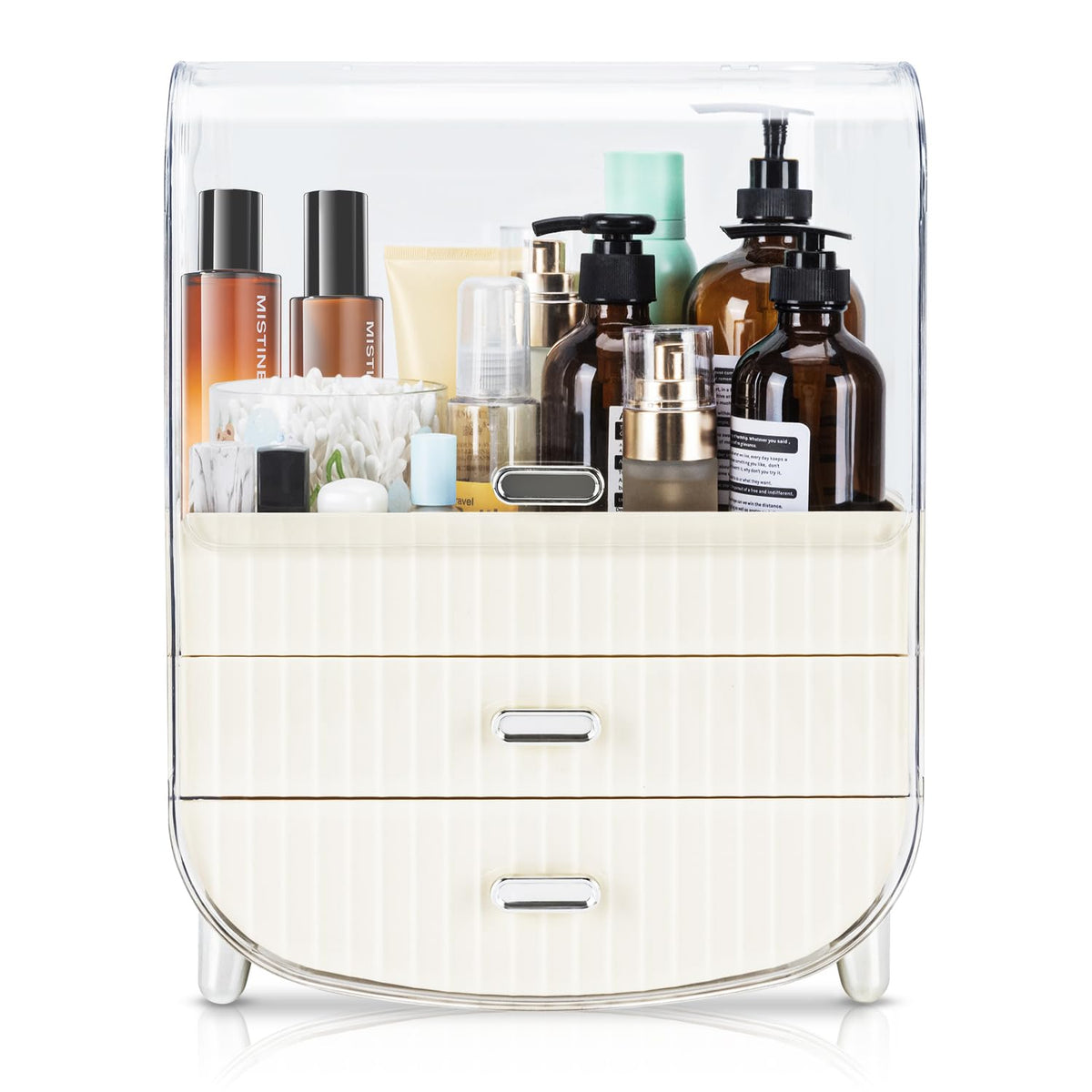 Vusign Large Makeup Organizer, 3-Layer Cosmetic Storage Box With Transparent Cover, White