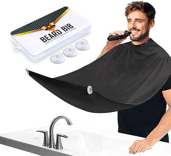 Leaflai Beard Bib Apron - Waterproof Hair Catcher With Suction Cups For Easy Grooming, Black