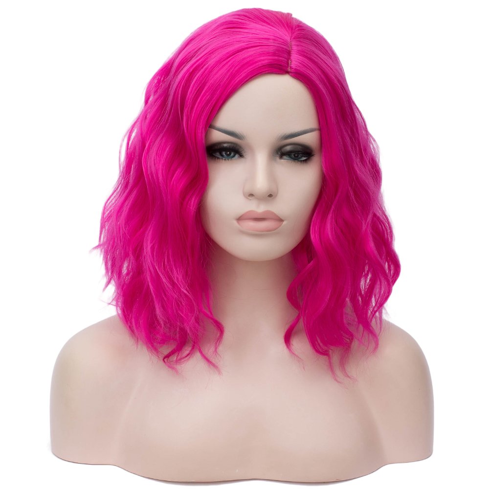 Cying Lin Dark Pink Short Bob Wavy Curly Wig For Women - Heat Resistant Cosplay & Halloween