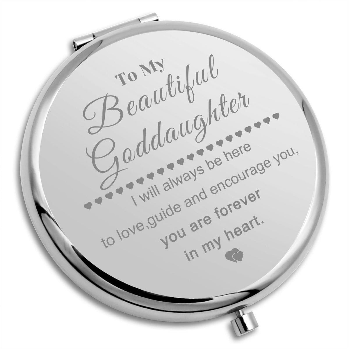 Gevody Inspirational Compact Mirror For Goddaughter - Silver Pocket Makeup Gift For Girls