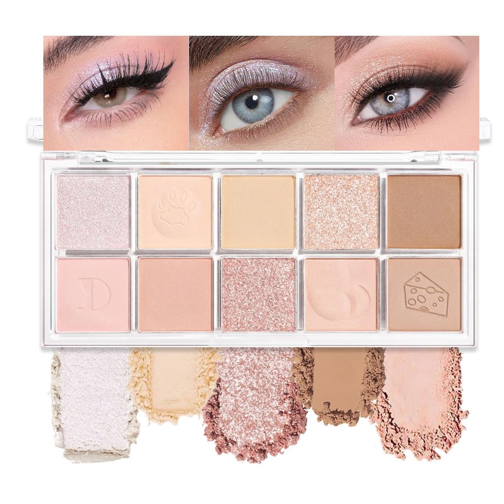 Oranot 10-Color Nude Pink Rose Gold Eyeshadow Palette - Waterproof, Highly Pigmented, Blendable