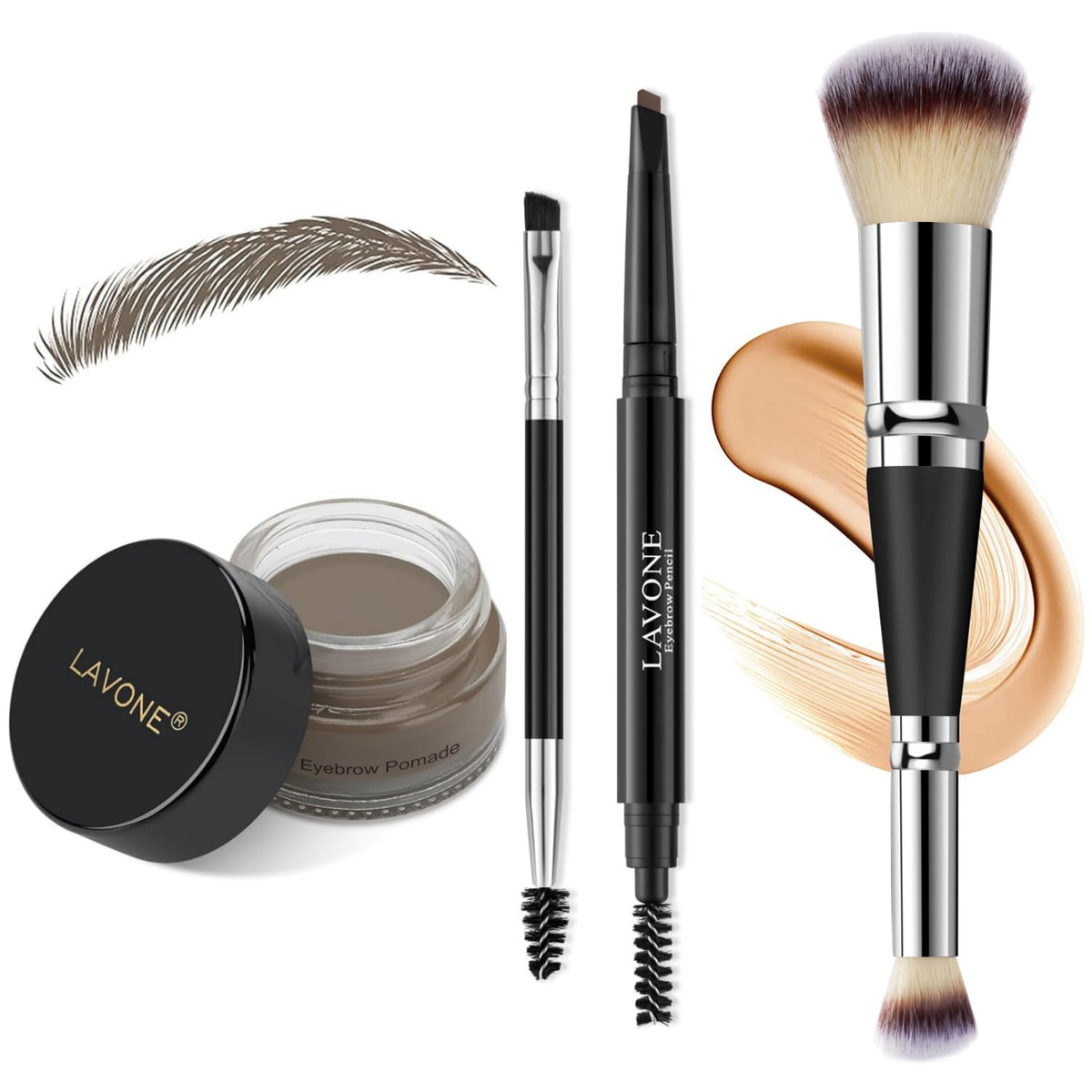 Lavone Waterproof Eyebrow Pencil Makeup Kit - Dark Gray, Includes Pomade & Brushes