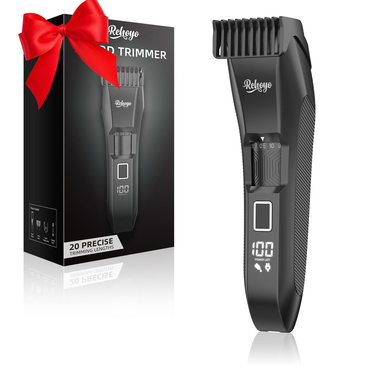 Rehoyo Beard Trimmer For Men – Cordless, Waterproof, 20-Length Adjustable Dial, Grooming Gift