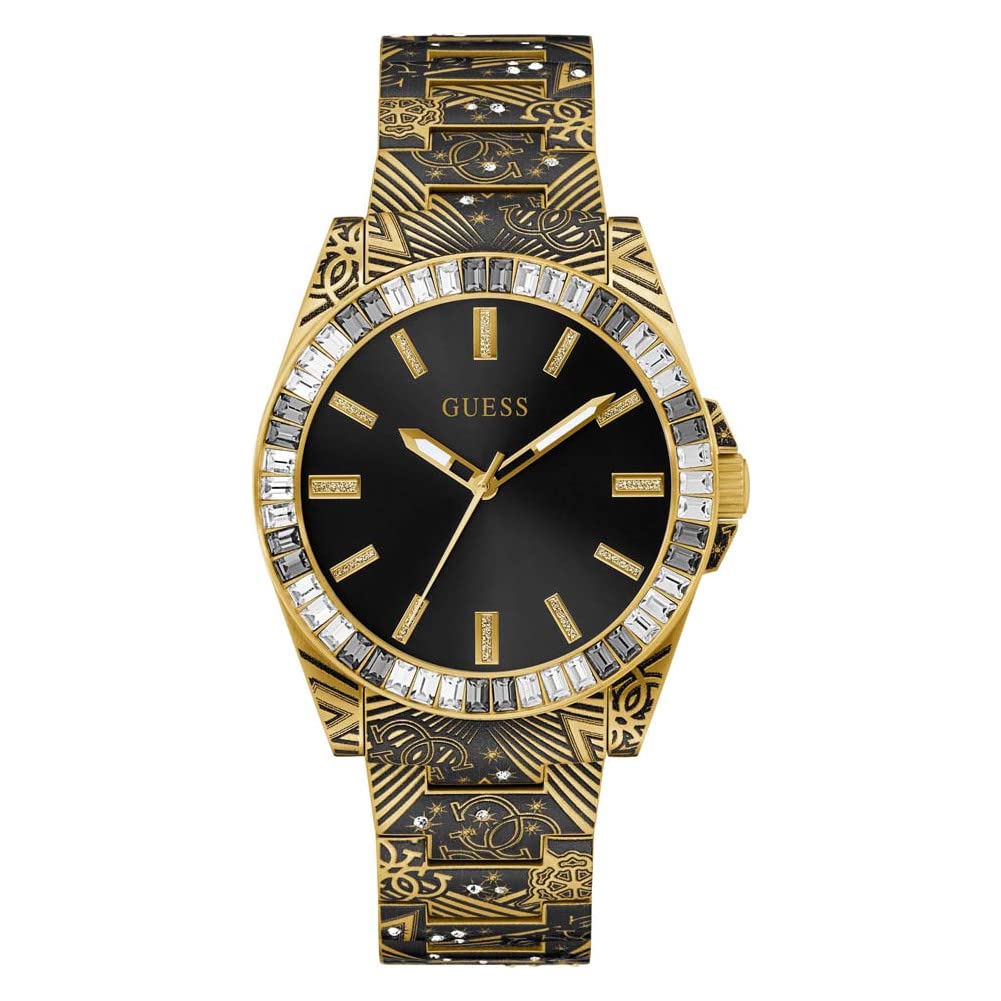 Guess Men'S Gold Tone Watch - 42Mm Bracelet, Gold Case, Black Dial