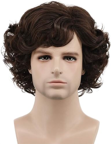 karlery Dark Brown Fluffy Curly Wig for Men - Halloween Cosplay Anime Costume Party