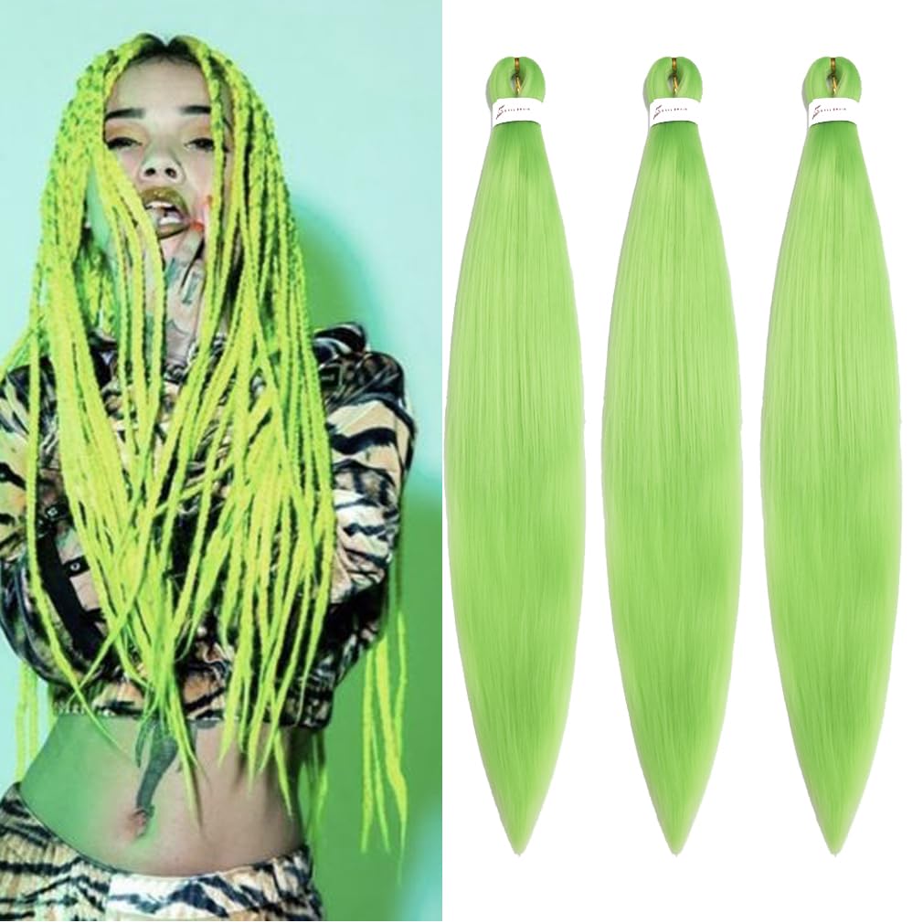 Yuccaha 30 Inch Neon Green Pre Stretched Braiding Hair - 3 Packs Synthetic Crochet Twist Braids