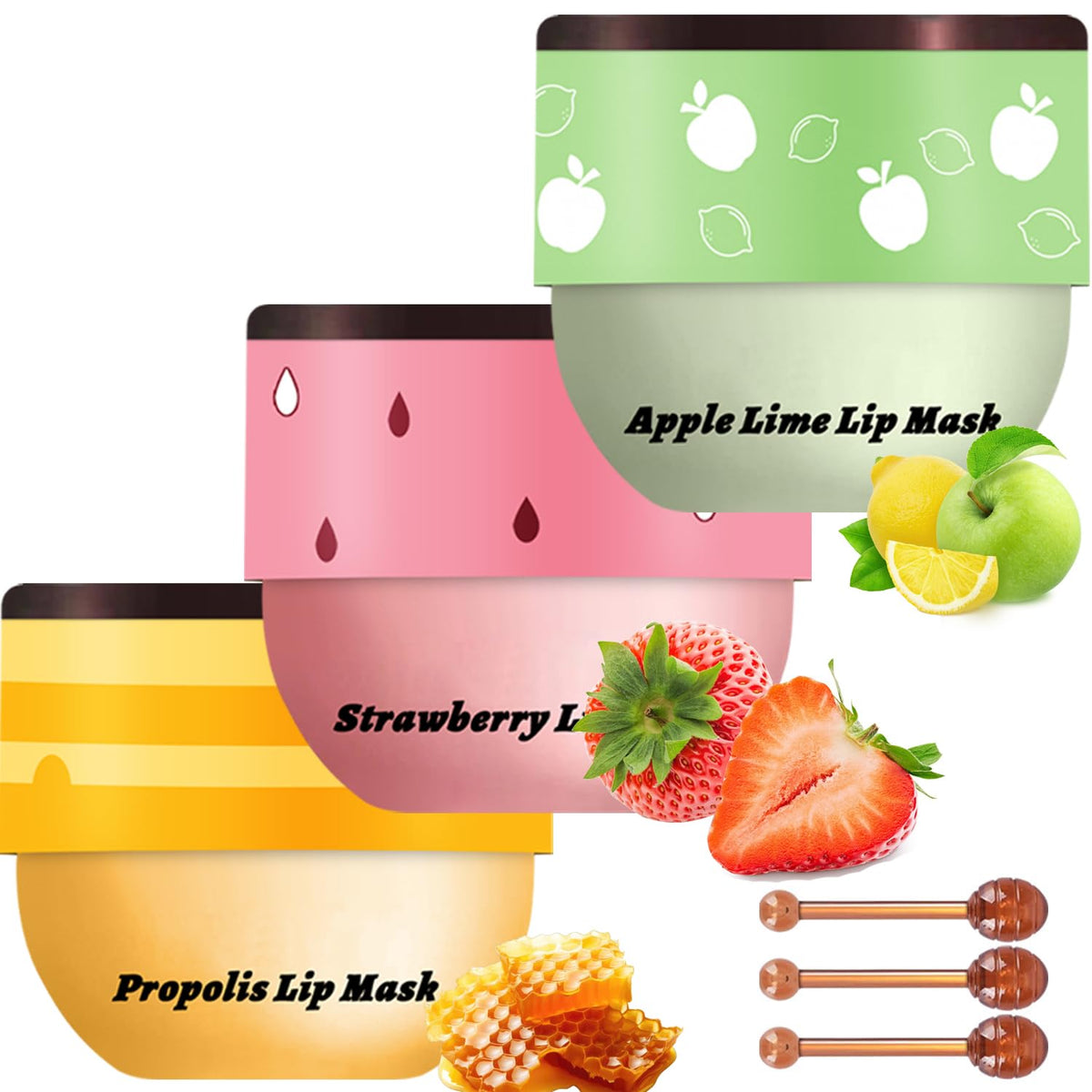 Gcliozhi 3 Pcs Bee Lip Balm & Mask Set - Honey, Watermelon, Cherry, Coconut - Moisturizing & Ex