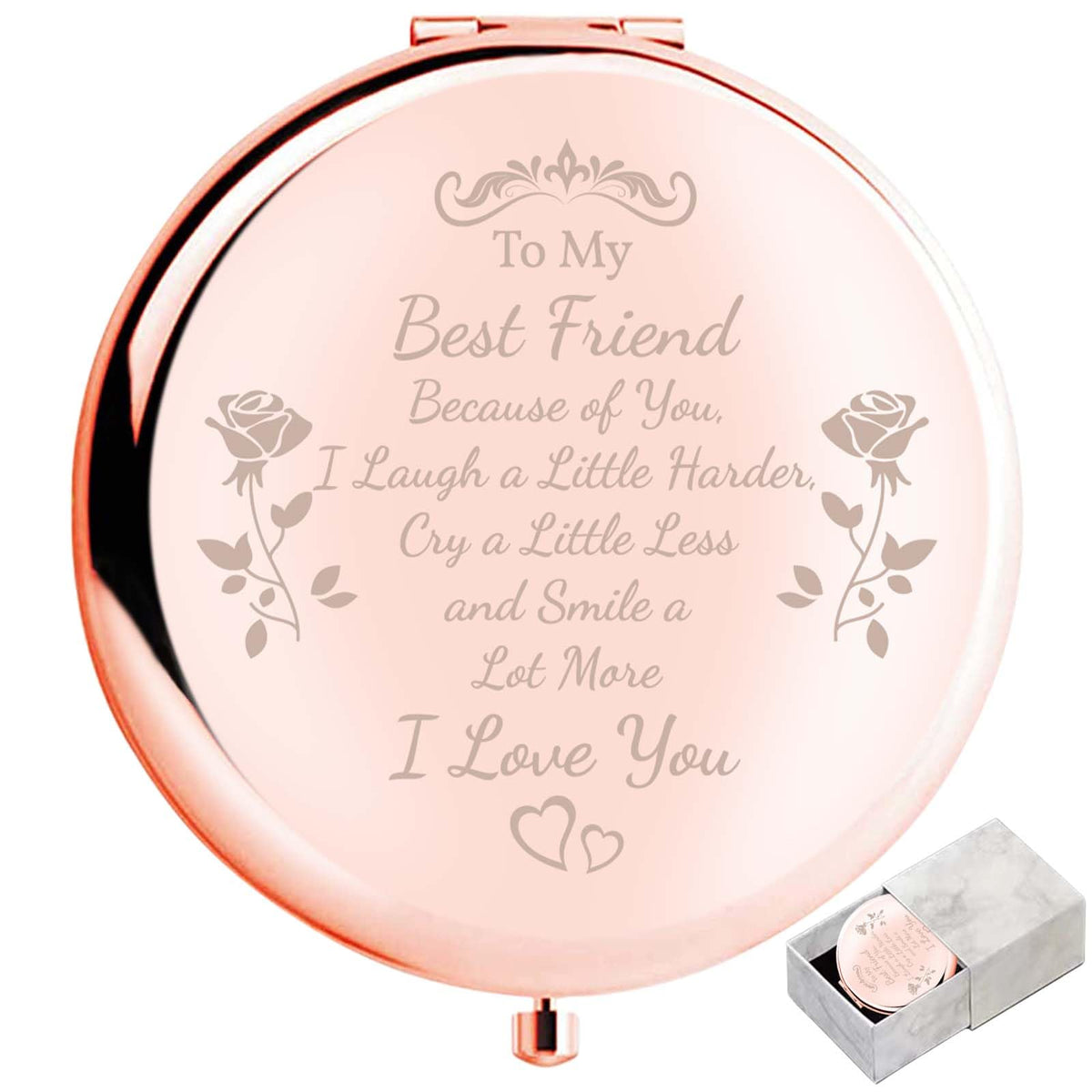 Boutikpro Rose Gold Compact Mirror - Best Friend Gift For Women, Sisters & Bffs, 2.8&quot;