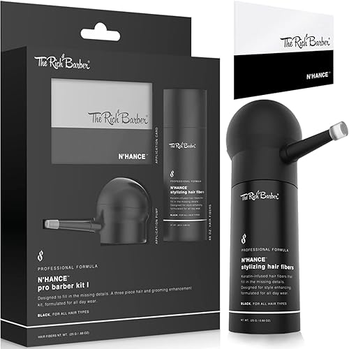 The Rich Barber N'Hance Pro Kit - 3-In-1 Hair & Beard Styling Set With Keratin Fibers & Spray