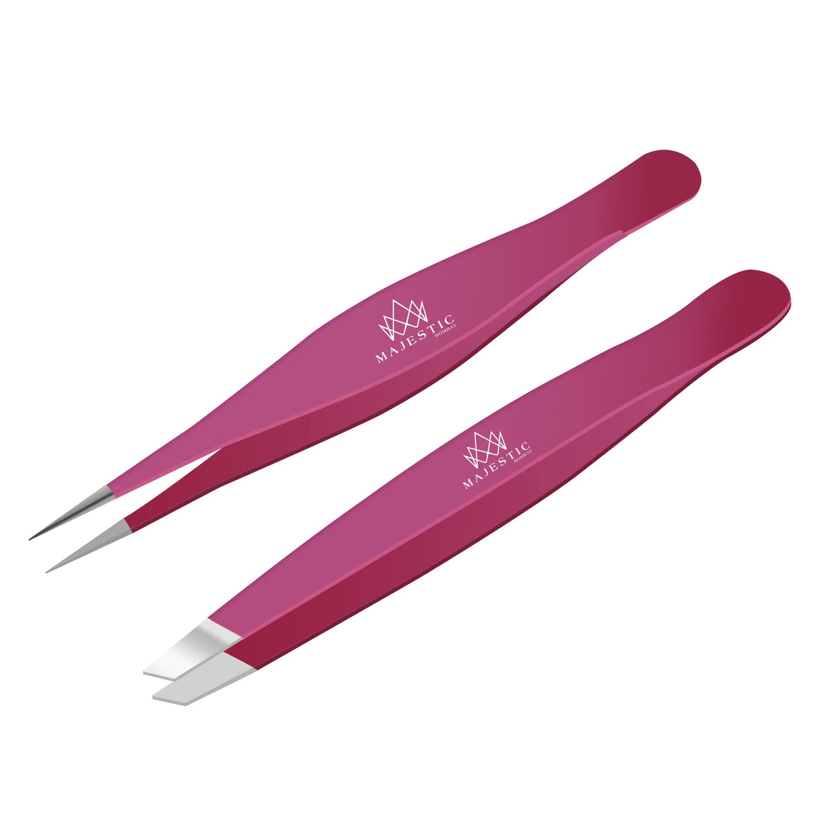 Majestic Bombay Pink Fine Point & Slant Tweezers Set for Hair Removal - Precision Surgical Tools