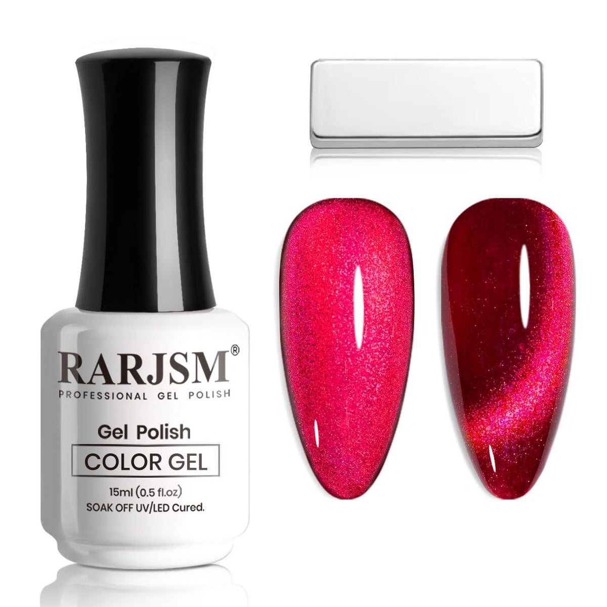 Rarjsm Christmas Red Cat Eye Gel Nail Polish 15Ml With Magnet - Reflective Shimmer Curing