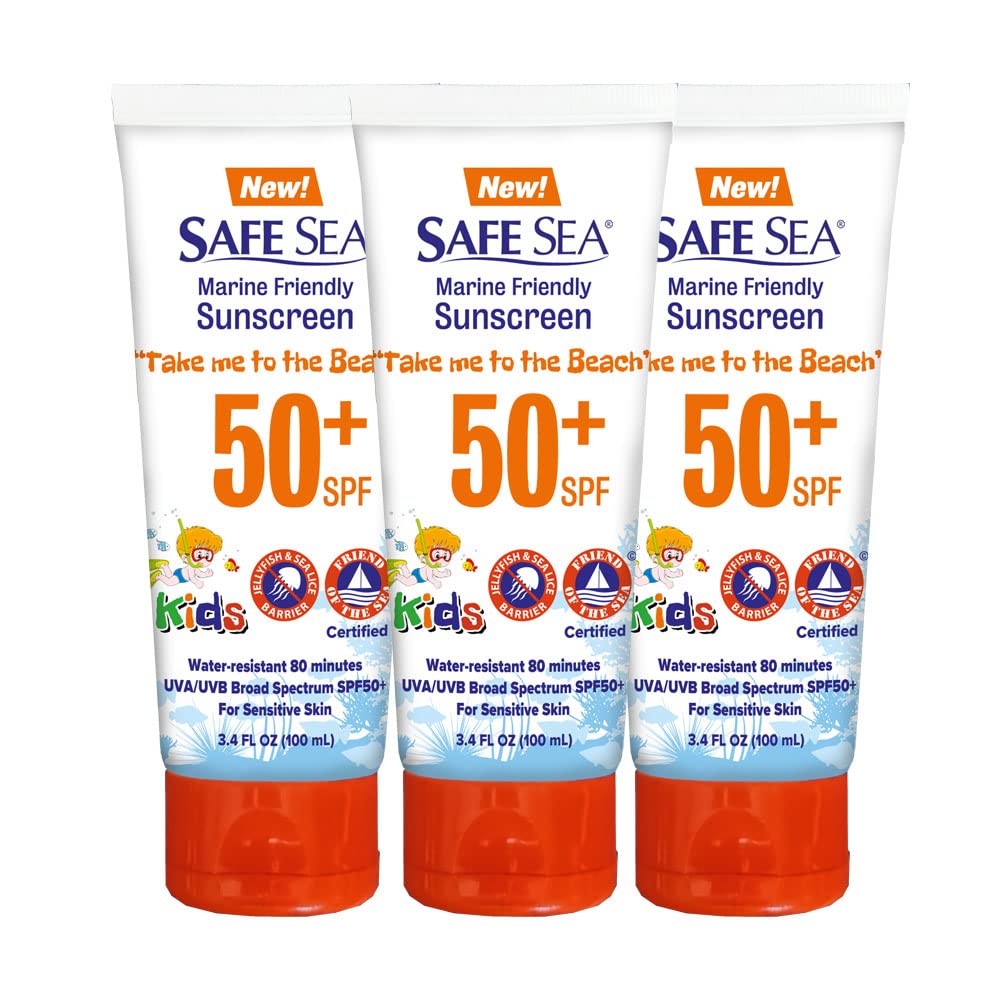 Safe Sea Spf 50+ Sunscreen 3 Pack - Water Resistant, Jellyfish & Sea Lice Protection, Reef-Safe