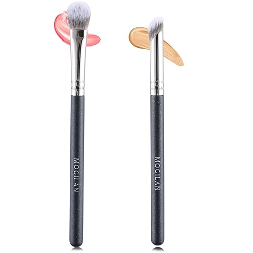 MOGILAN 2pcs Concealer Brush Set - Angled Vegan Brushes for Flawless Foundation & Under Eye Blend