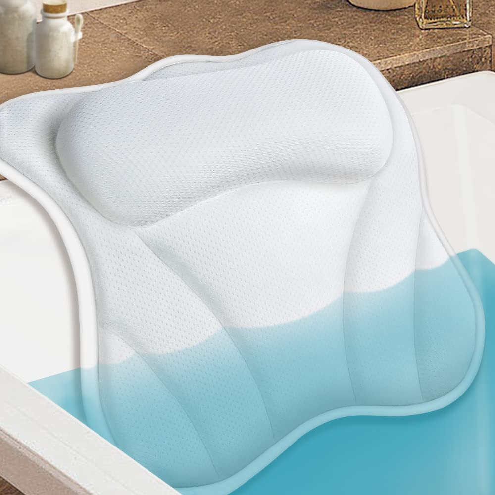 B Beautybaby 4D Air Mesh Bath Pillow For Tub - Luxury Headrest With 6 Strong Suction Cups, White