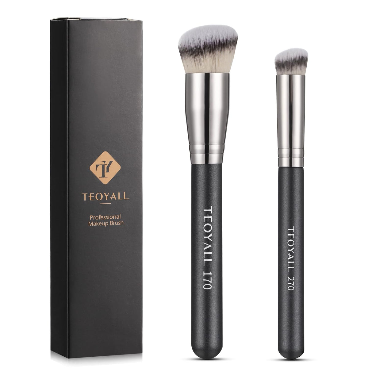 Teoyall Kabuki Brush Set - Angled Foundation, Concealer & Contour Brushes With Dense Synthetic Bristles