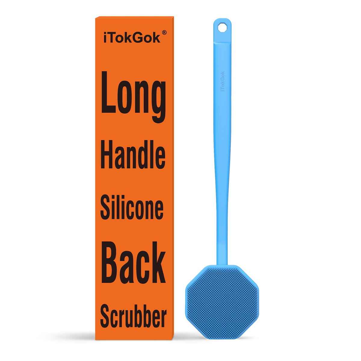 Itokgok Silver-Infused Silicone Back Scrubber With Long Handle - Ergonomic & No-Slip, Sky Blue