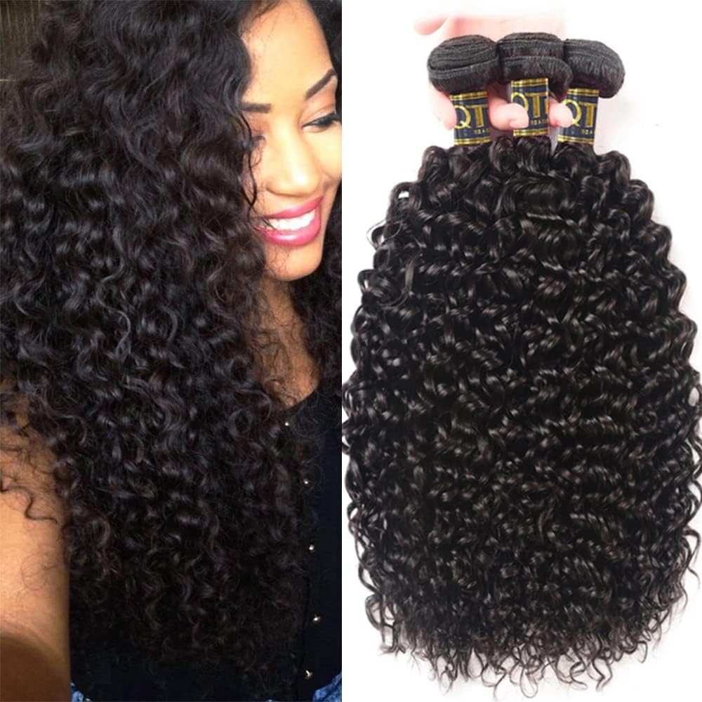 QTHAIR 14A Brazilian Virgin Curly Hair Bundles - 100% Unprocessed, Natural Color, 300g, 