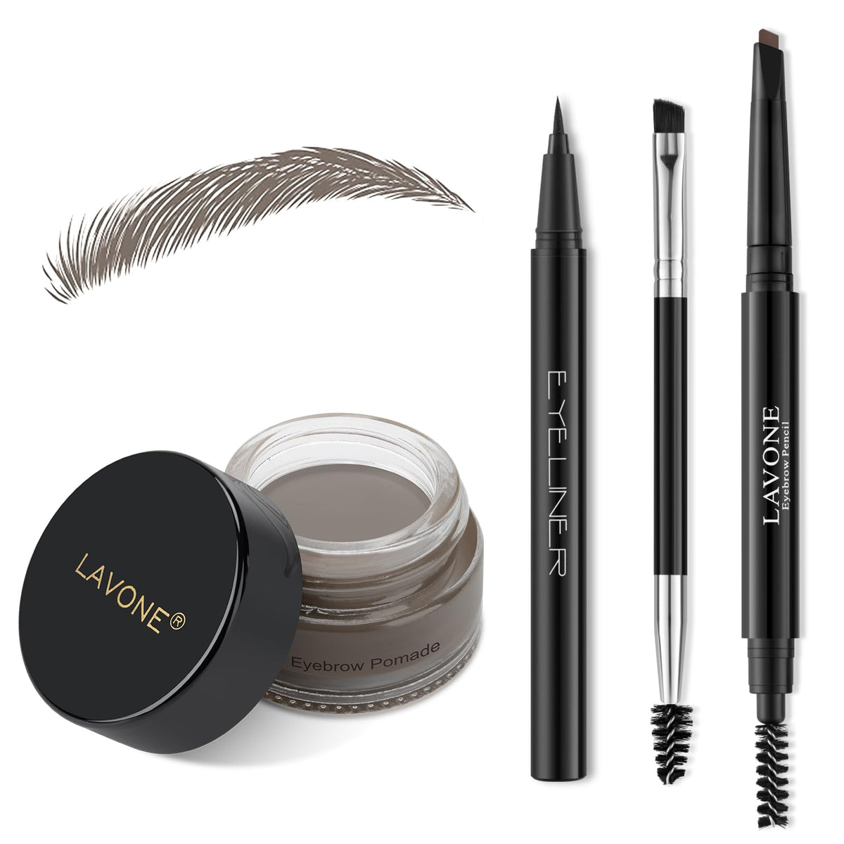 Lavone Eyebrow Stamp Pencil Kit - Waterproof Brow Pencil, Pomade & Brush, Grey