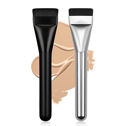 Beautyfactor Flat Foundation & Face Mask Brush Set - Premium Synthetic, Black & Silver