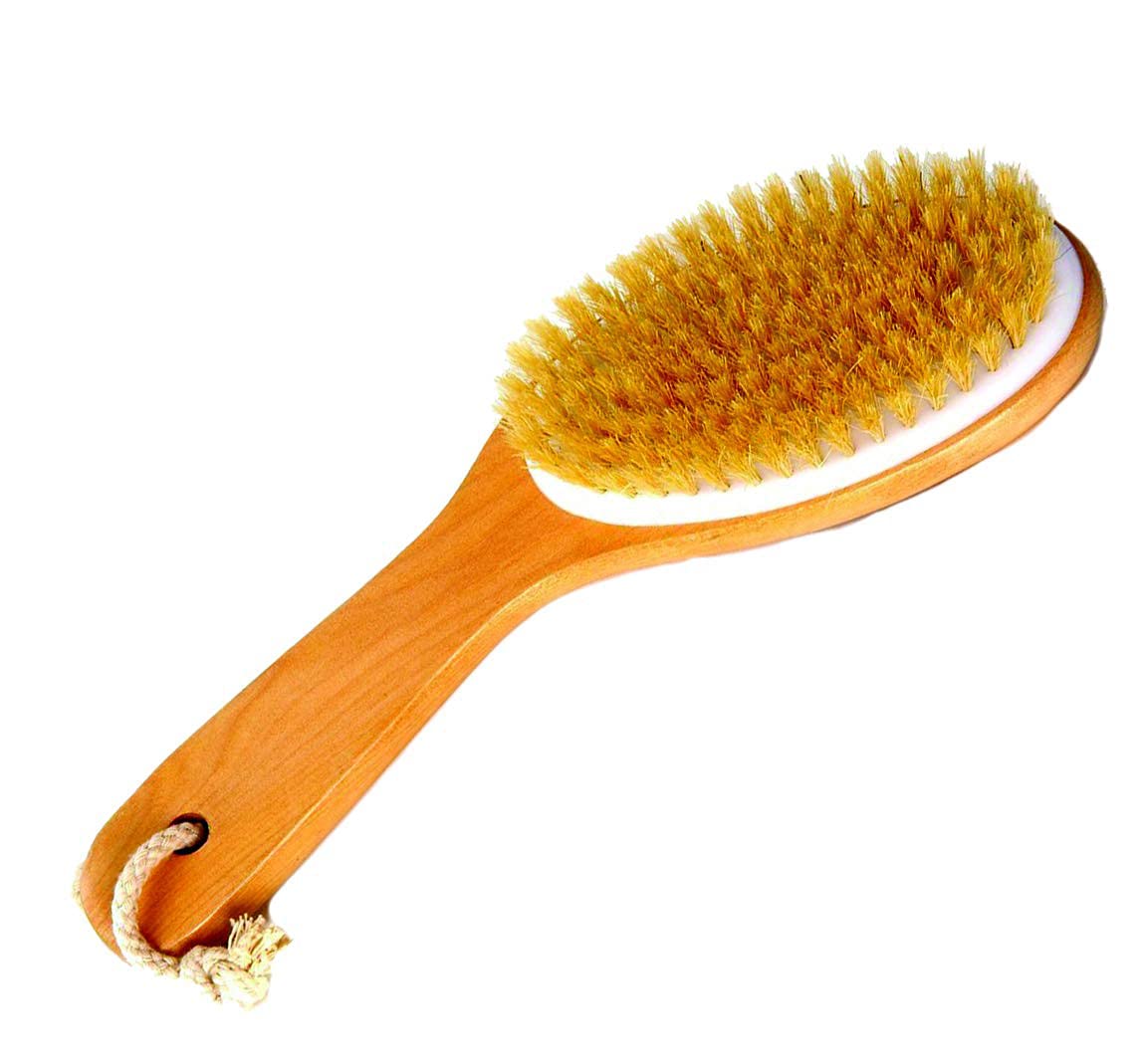 Natural Boar Bristle Body Brush With Wooden Handle By Spa Destinations For Wet/Dry Brushing