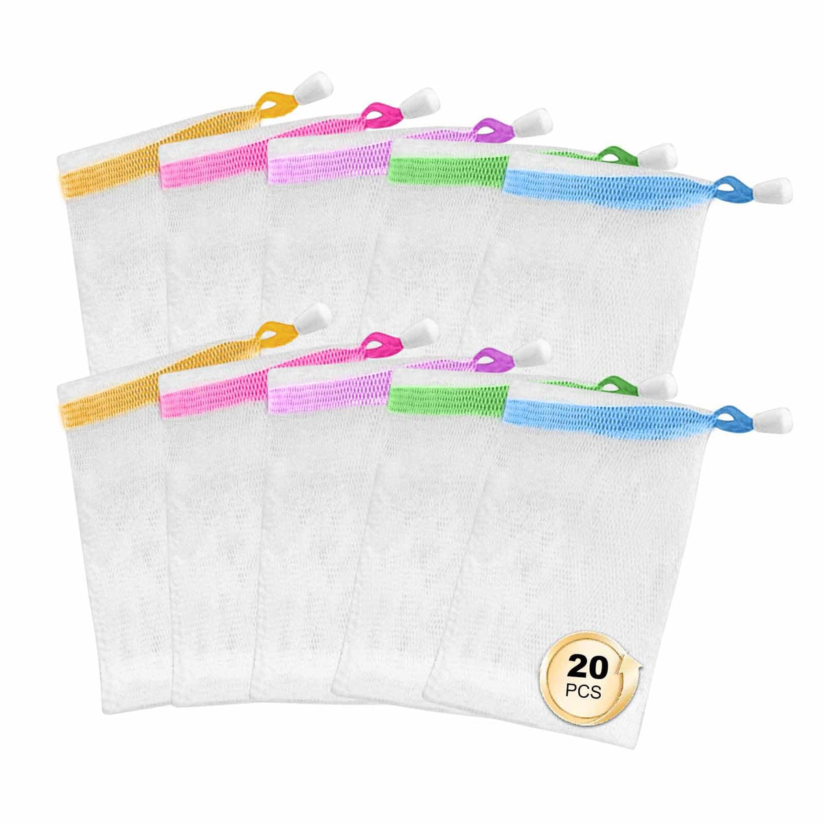 Lagincig 20Pcs Soap Bags With Drawstring, Nylon Mesh Net Pouches For Shower, Multicolor