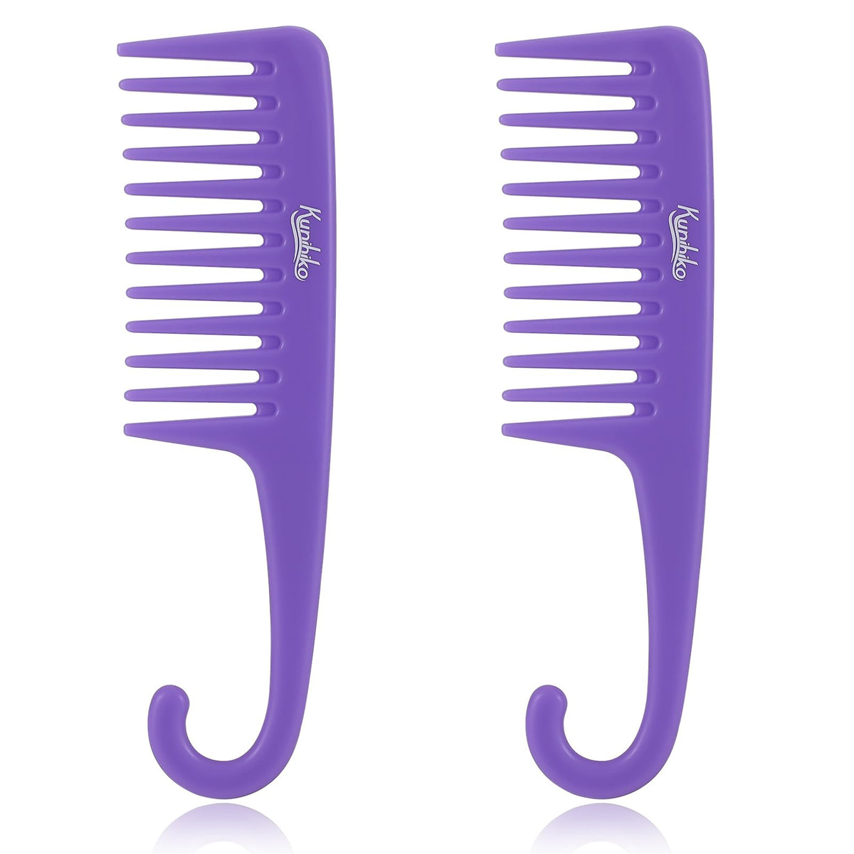 Kunihiko Wide Tooth Comb Set For Curly Hair - 2Pcs Purple Shower Comb With Hook