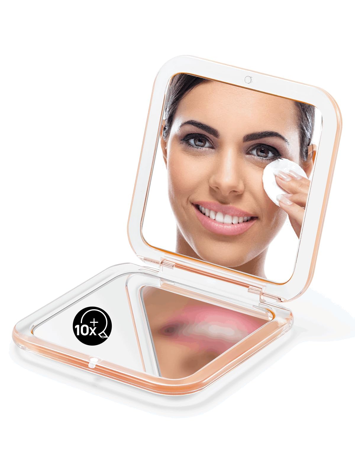 Omiro Folding Compact Mirror 1X/10X Magnification 3.5&quot; Pocket Size Travel Makeup - Peach Fuzz