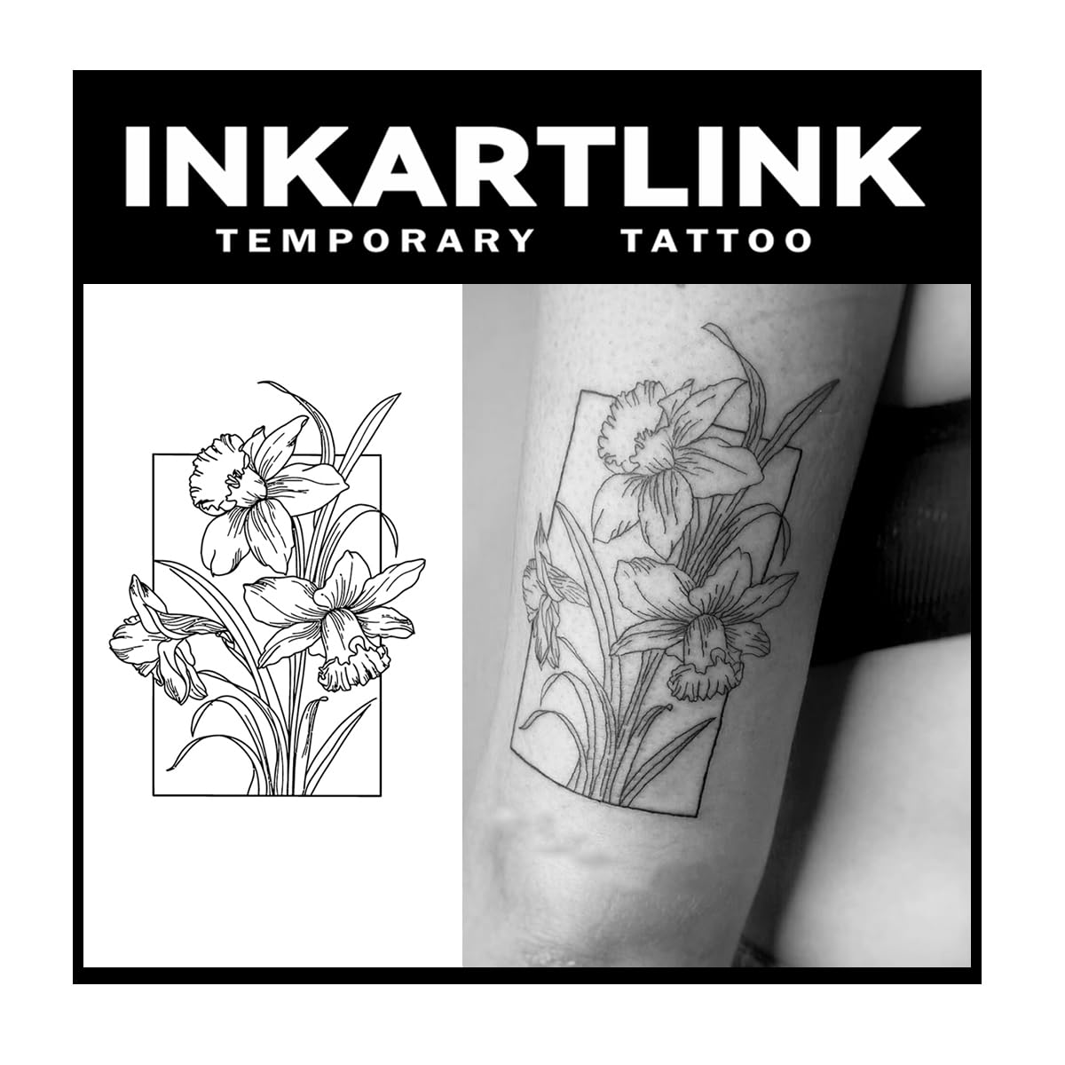 Inkartlink Tattoo Tech - Flower In A Book Design, Semi-Permanent Waterproof Temporary Tattoos