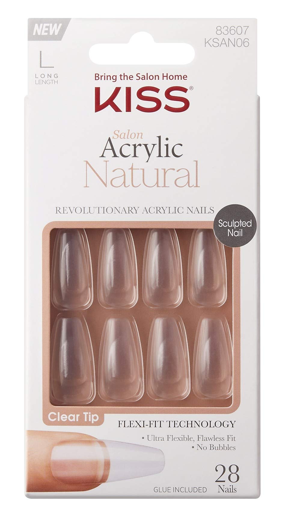 Kiss Salon Acrylic Natural Nails, 28 Count Long Length Clear, Pack Of 6