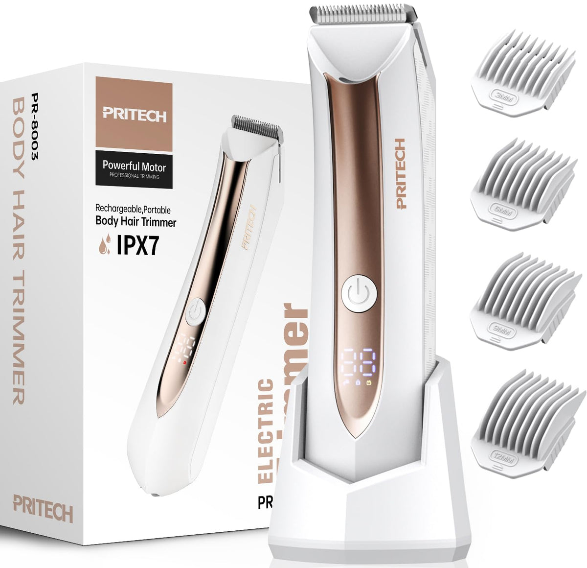 Pritech Bikini Trimmer For Women - Compact Electric Hair Shaver, Rechargeable, Wet & Dry Use, White