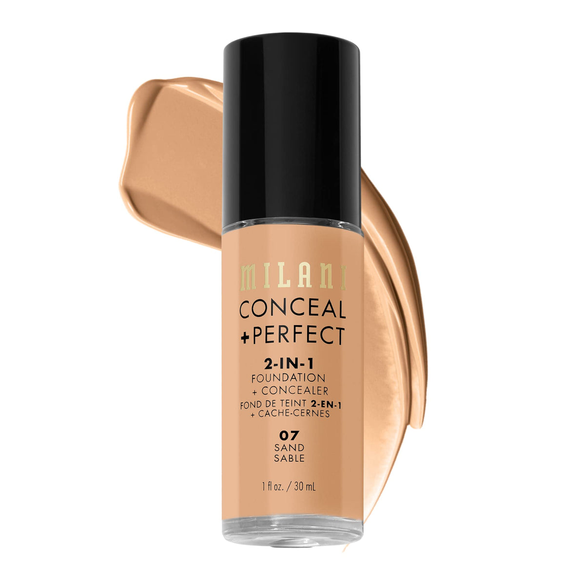 Milani Conceal + Perfect Liquid Foundation, 1 Fl Oz, Shade 07 Sand, Full Coverage Makeup