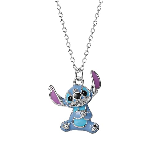 Disney Stitch Necklace - 18&quot; Sterling Silver 3D Pendant, Enamel-Plated, Official License