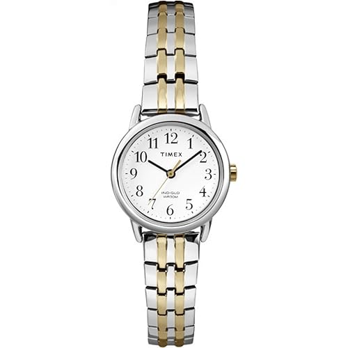 Timex Women'S Easy Reader 25Mm Silver-Tone Watch With Two-Tone Expansion Band And White Dial