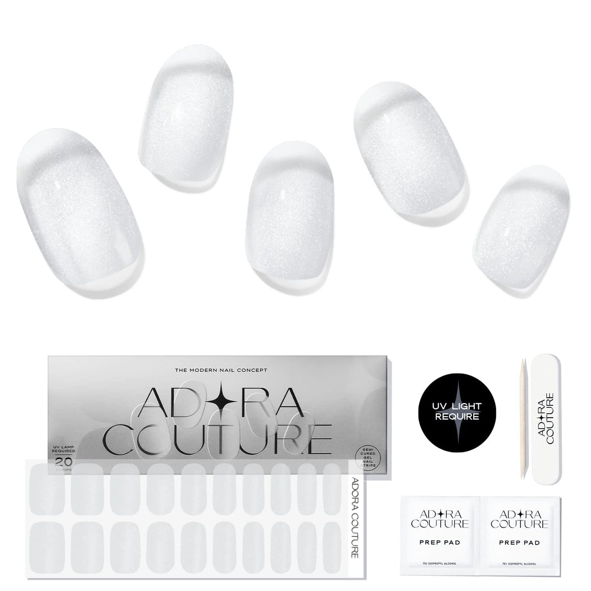 Adora Couture Semi Cured Gel Nail Strips - 24 Piece Translucent Magnetic Uv Gel Stickers