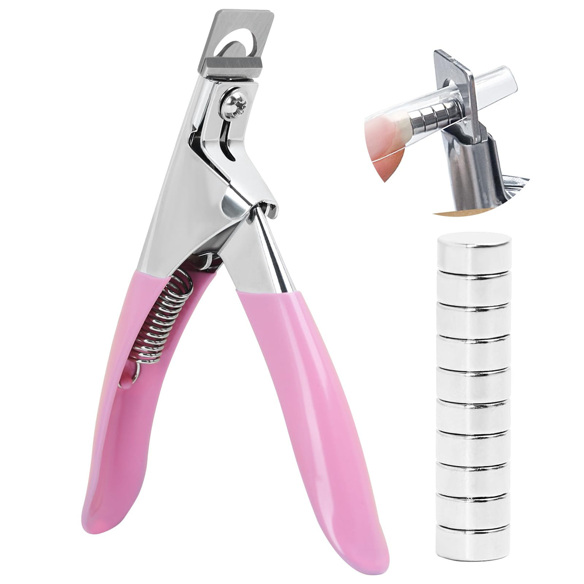 C12Rtive Acrylic Nail Clipper With Magnets & 10Pcs Sizer, Pink Manicure Tool For Salon/Home