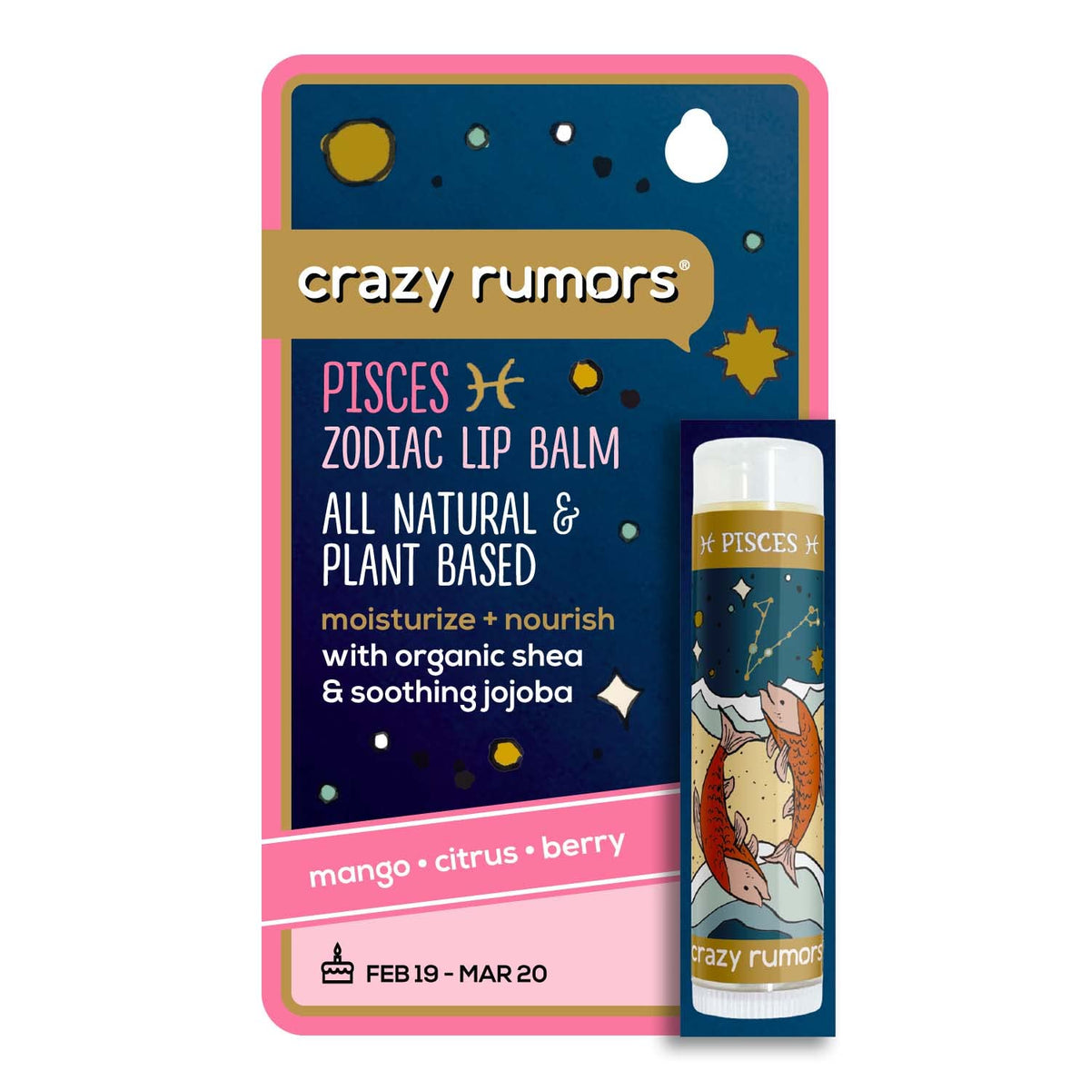 Crazy Rumors Pisces Zodiac Lip Balm - All Natural, Plant-Based Moisturizer, Tropical Mango & Berry