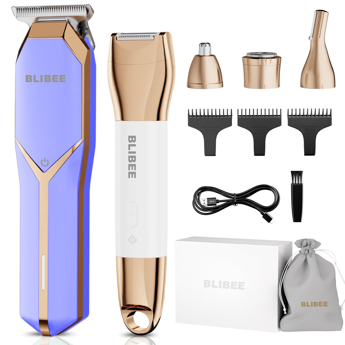 Blibee Waterproof Hair Clippers & Bikini Trimmer Set - Electric Shaver For Women, Blue