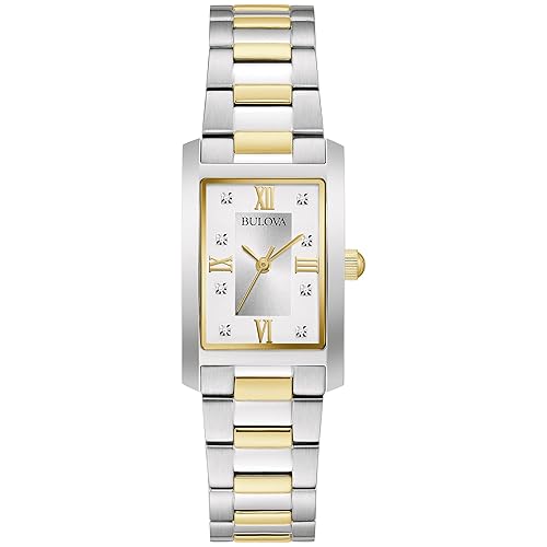 Bulova Ladies' Classic Diamond Two-Tone Gold Stainless Steel Quartz Watch, Silver Dial 98P205