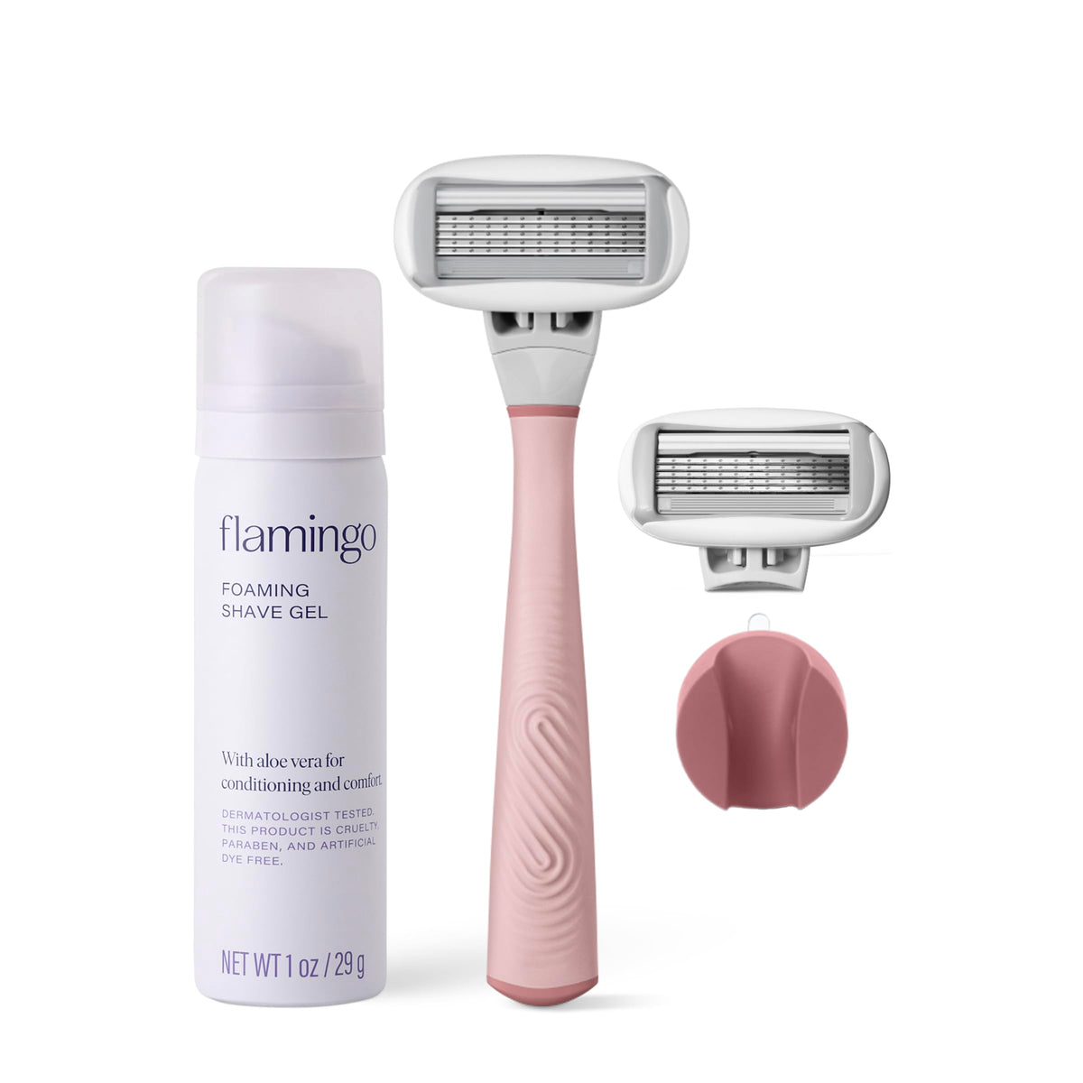 Flamingo Women'S Shave Set - Rose Razor Handle, 2 Five-Blade Refills, Foaming Shave Gel