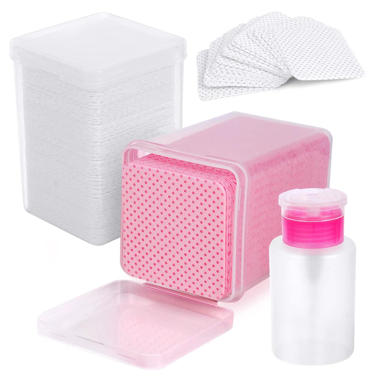 Zcdpfcbd 400 Nail Cotton Pads & Dispenser Bottle - Soft Non-Woven Eyelash Glue Wipes, Pink White