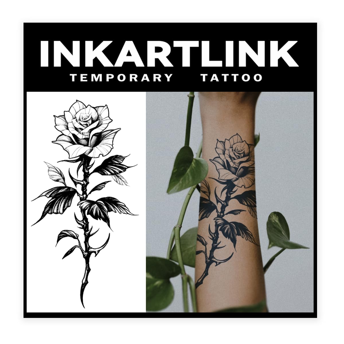 Inkartlink Dark Rose Large Semi Permanent Tattoo - Waterproof, Realistic & Lasts 1-2 Weeks