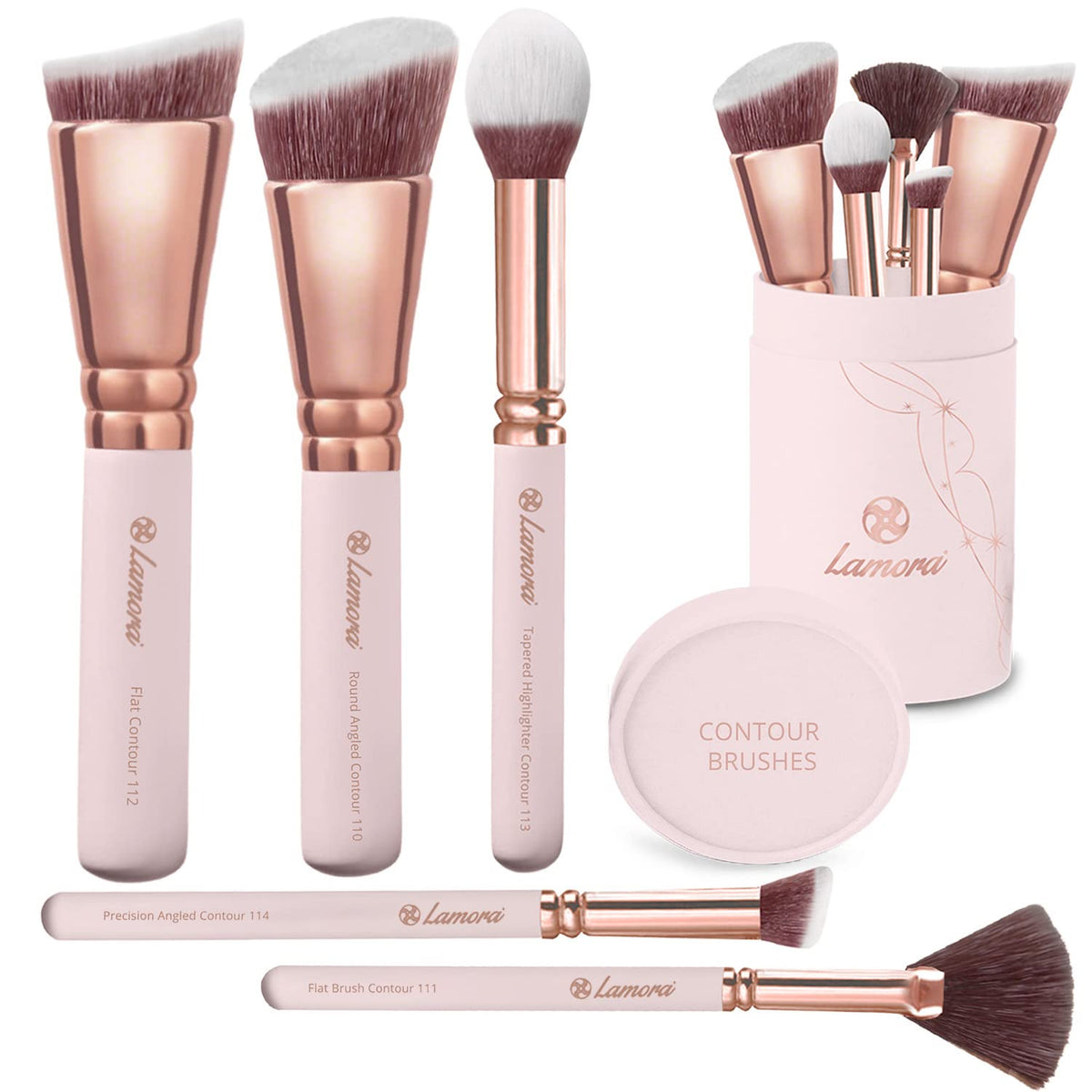 Lamora Pro Face Contour Brush Set - 5 Synthetic Makeup Brushes For Contouring & Highlighting