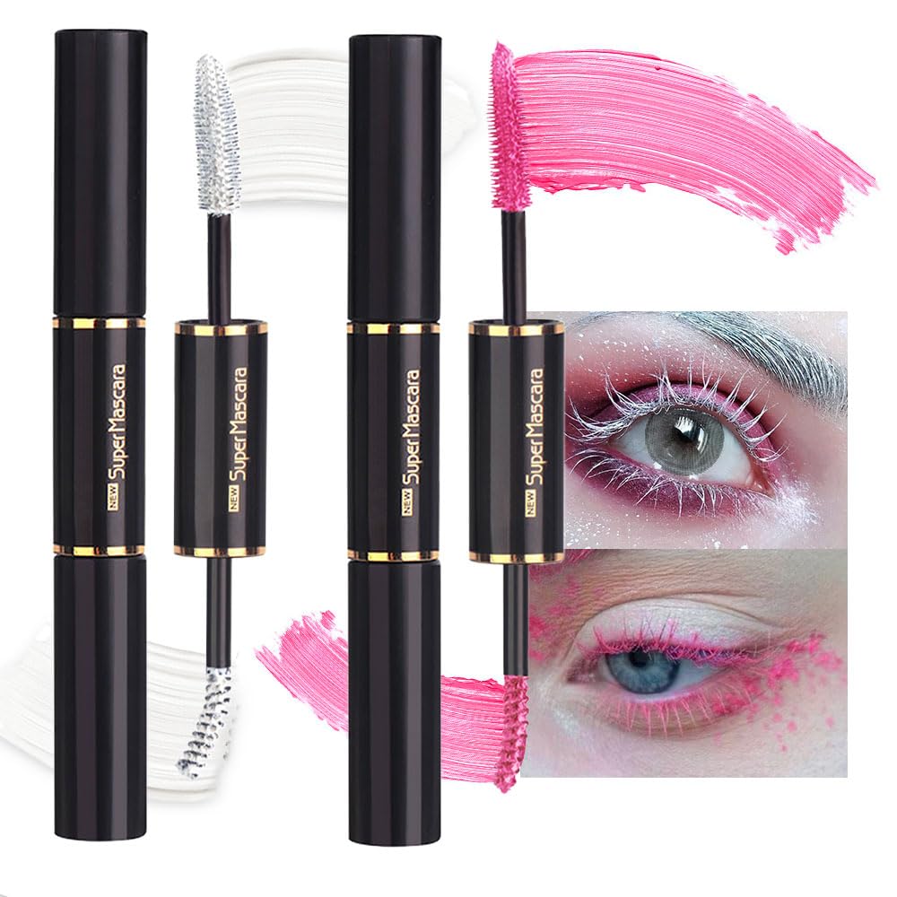 Bingbrush Double-Ended Colored Mascara Set, Waterproof & Vegan, 1 Oz, 2 Colors: White & Pink