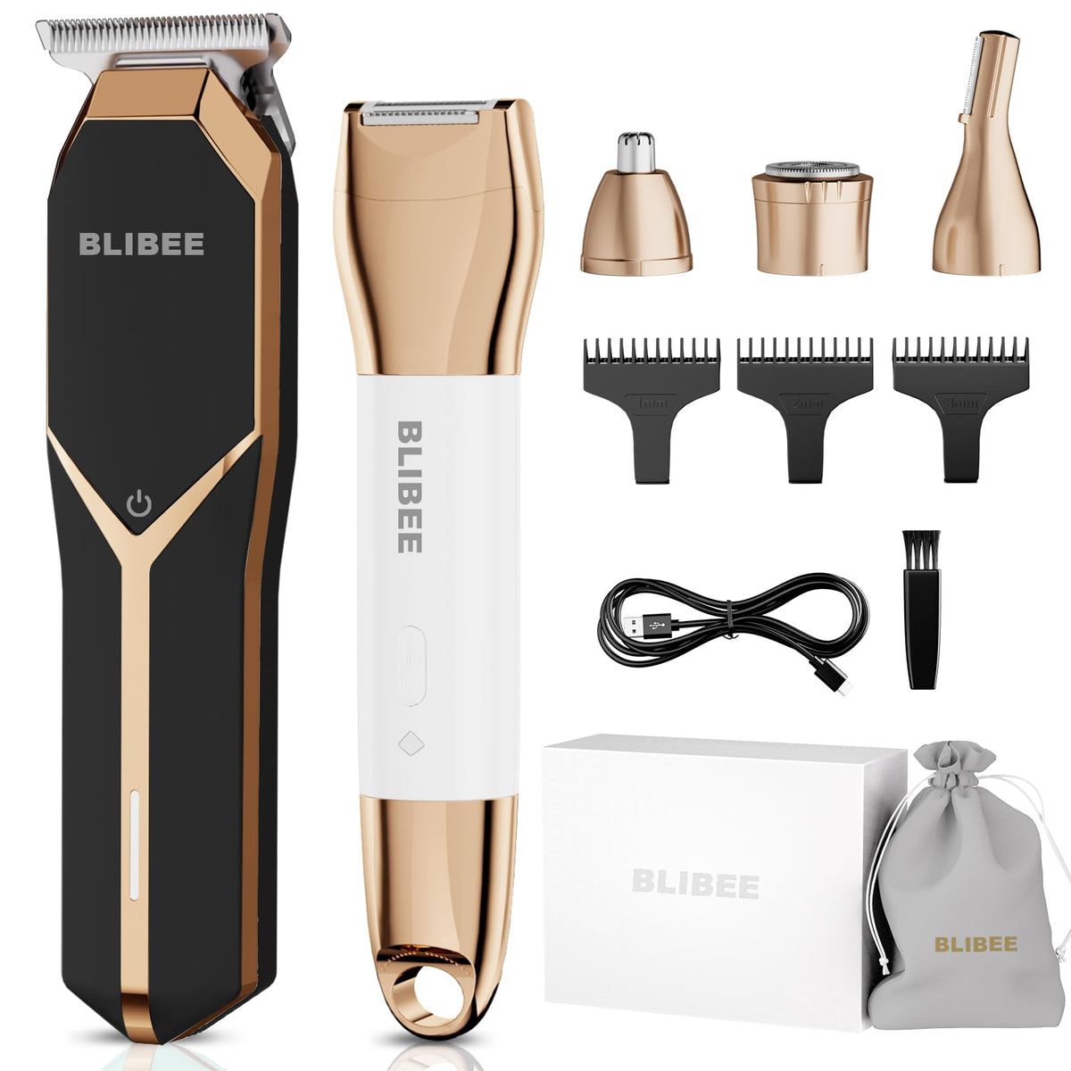 Blibee Waterproof Bikini Trimmer & Hair Clippers Set - 4 In 1 Electric Razor For Women, Black